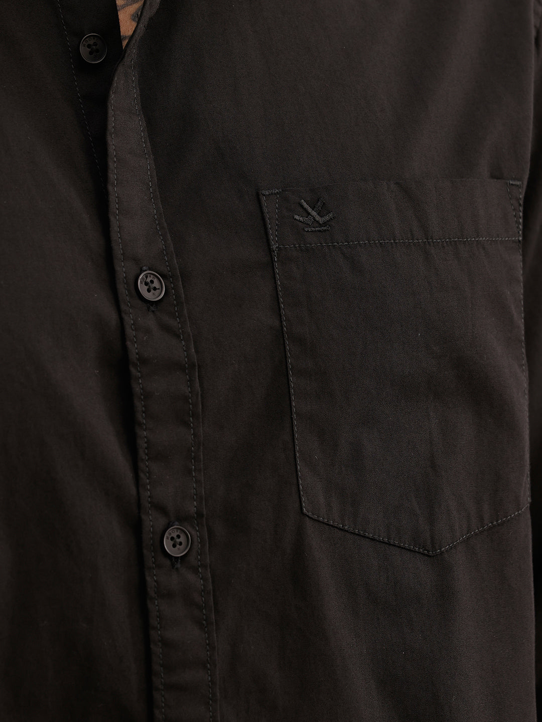 Solid Regular Fit Full Sleeve Shirt | Black