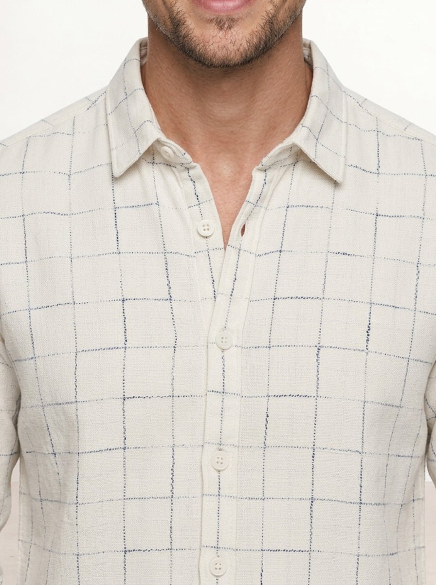 Comfort Fit Checkered Full Sleeve Shirt | White