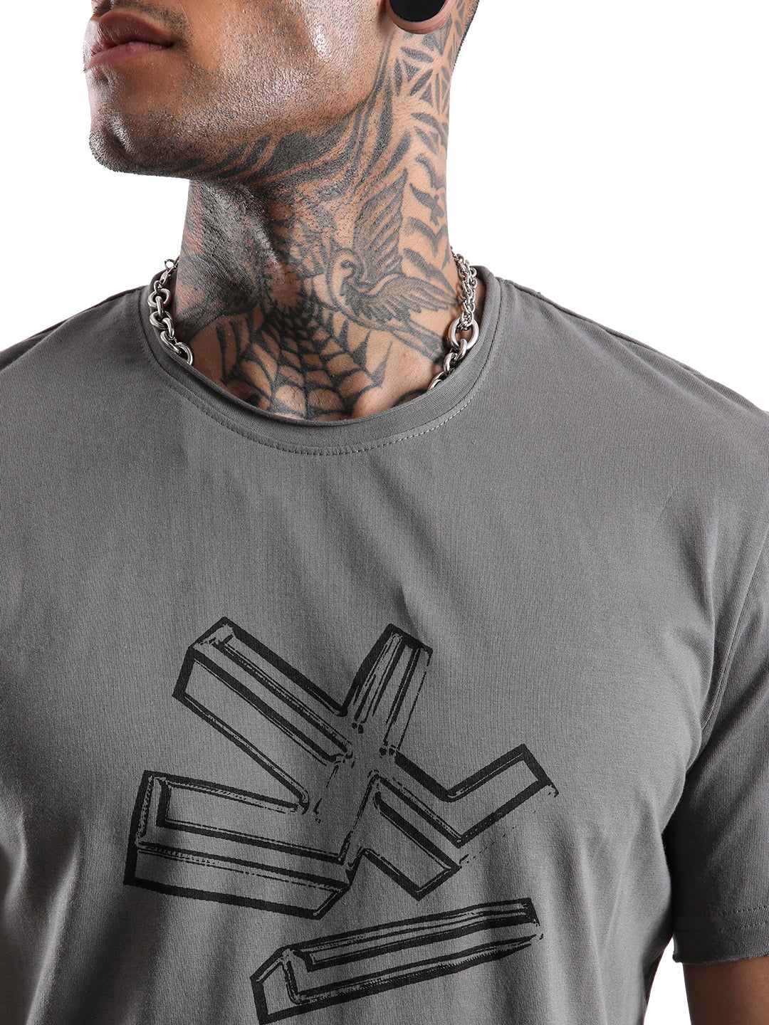 Charcoal Grey Chest Printed T-Shirt