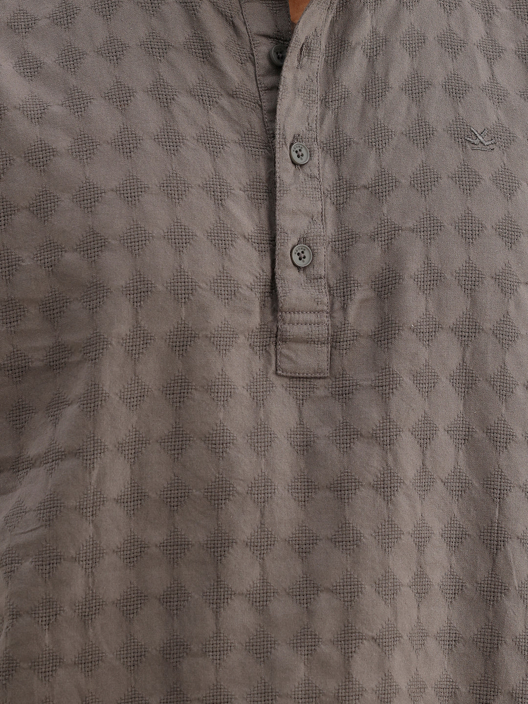 Textured Slim Fit Mandrin Collar Shirt | Grey