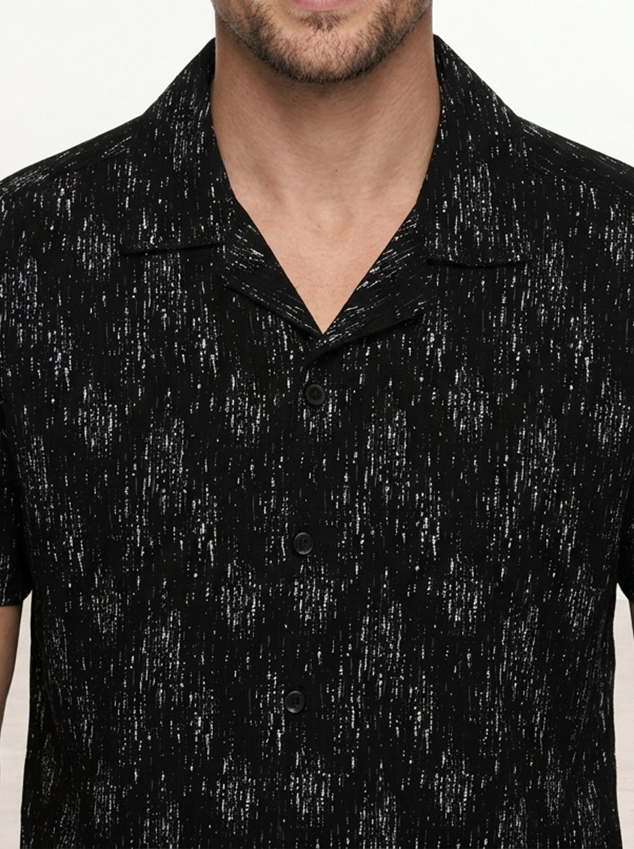 Comfort Fit AOP Half Sleeve Shirt | Black