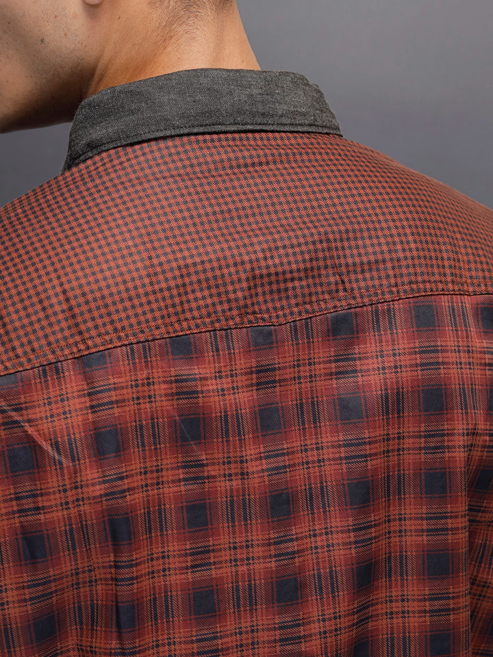 Men's Casual Oversized Fit Checkered Pattern Shirt | Brown