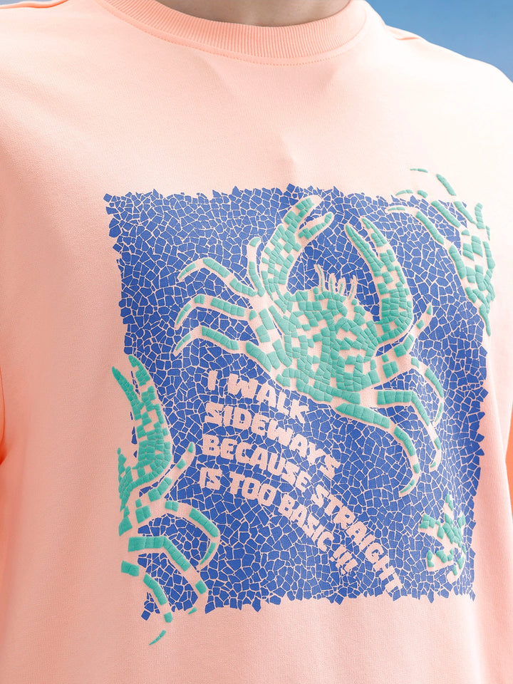 Oversized Fit Puffer Printed T-Shirt | Peach