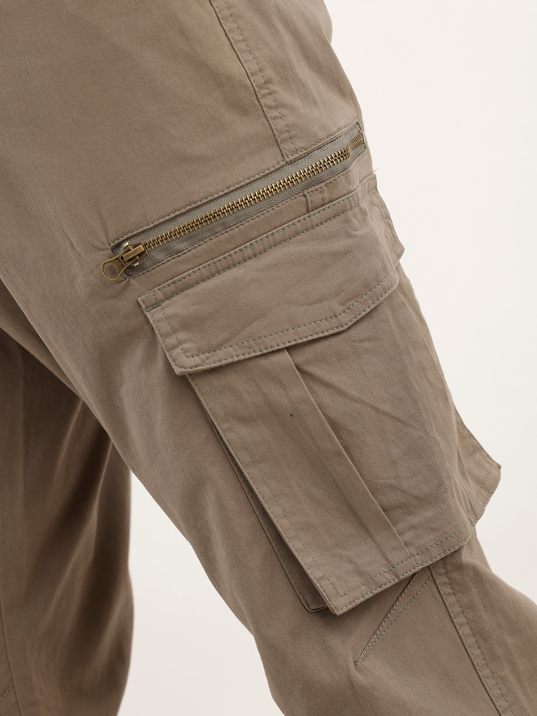 Solid Straight Fit Cargo Trouser | Olive