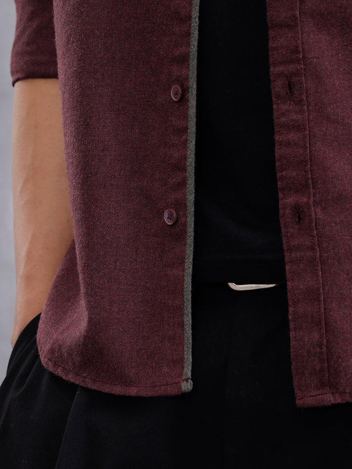Melange Fabric Smart Shirt In Slim Fit | Maroon