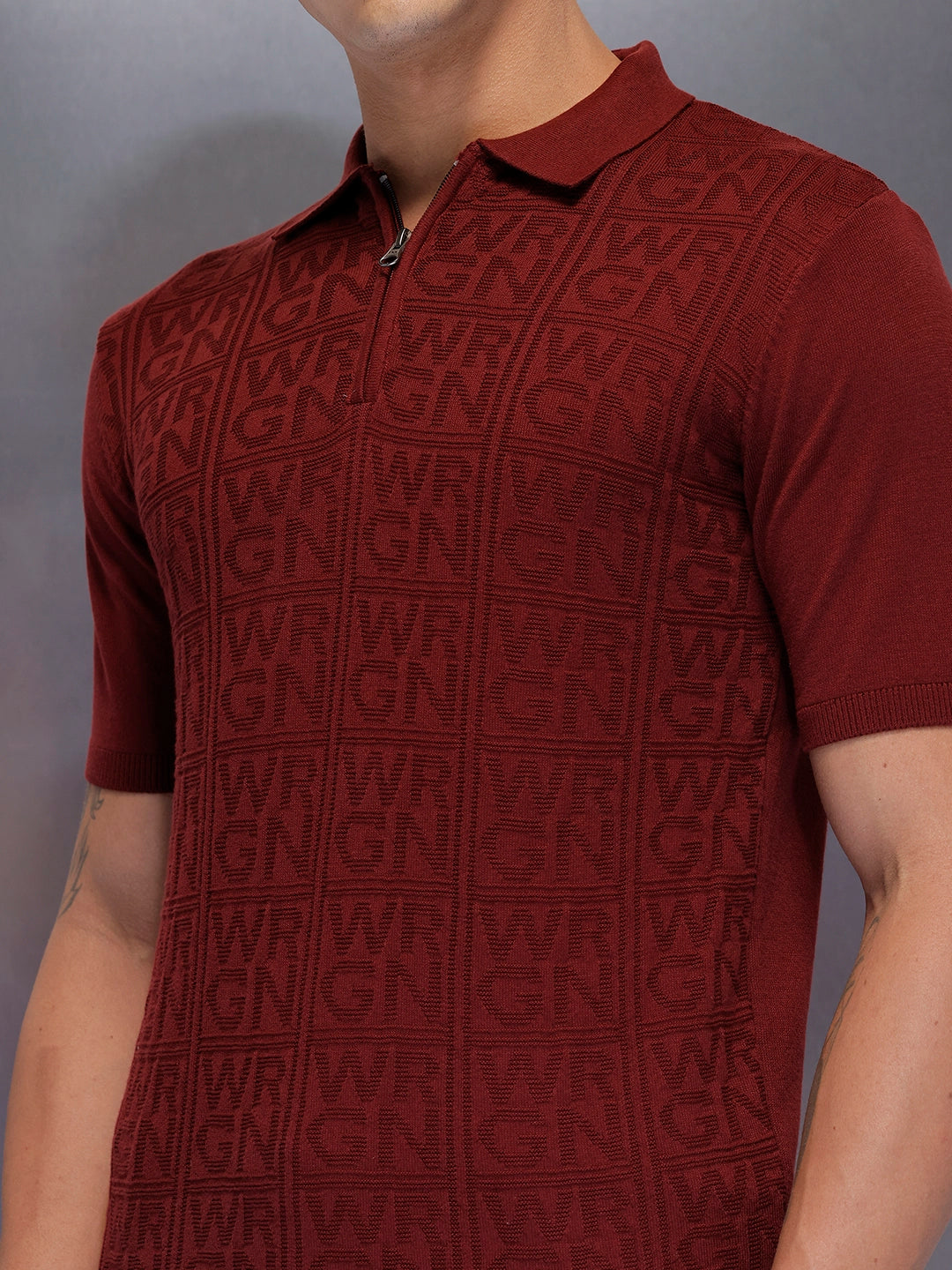 Men's slims fit polo with self design fabric | Maroon
