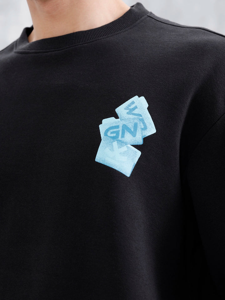 Casual Oversized Sweatshirt With Statement Graphic | Black