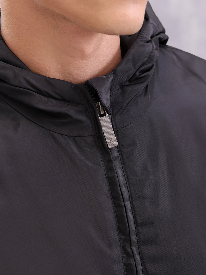 Casual Street Look Black Hooded Bomber Jacket For Men | Black