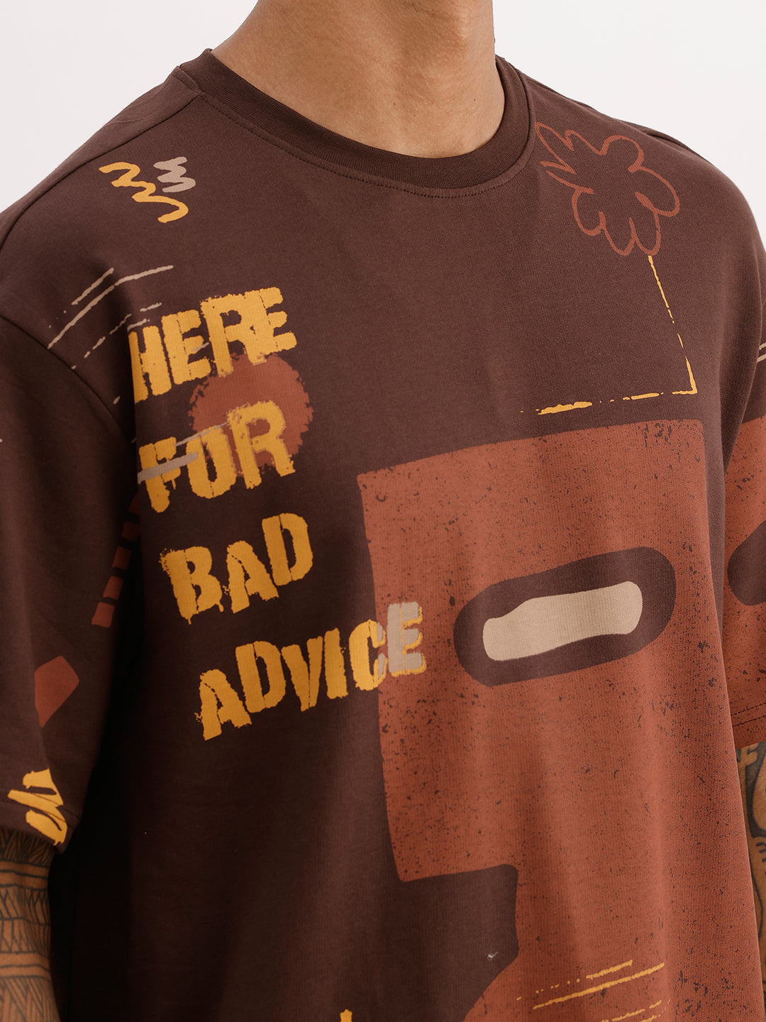 Oversized Placement Printed T-Shirt | Brown