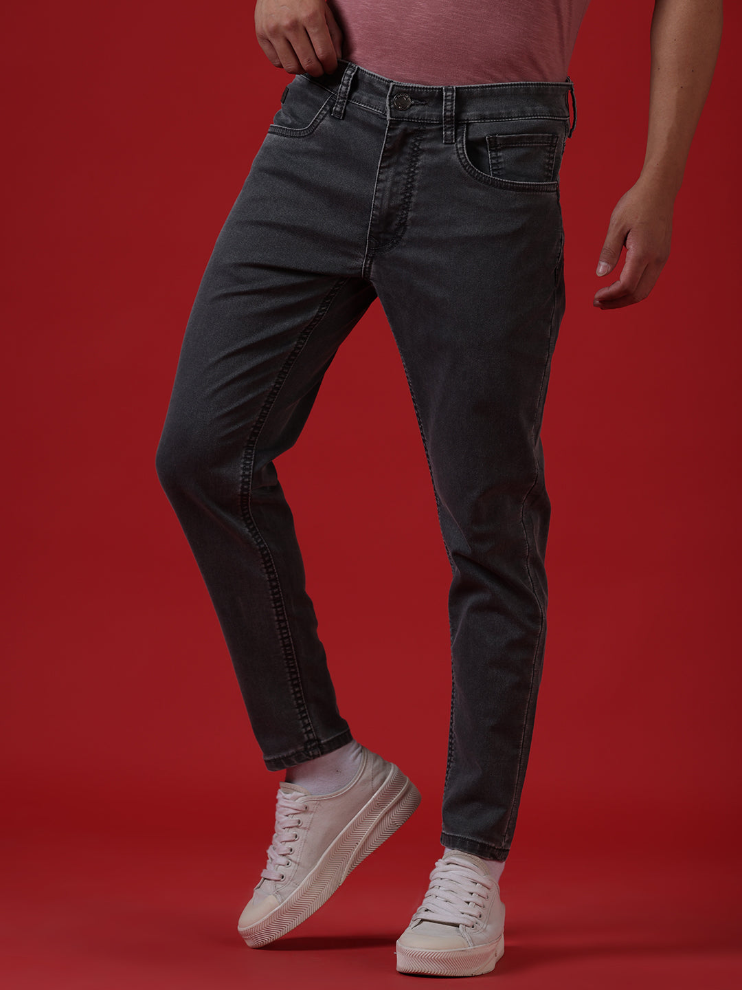 Grey Stretch Cropped Jeans