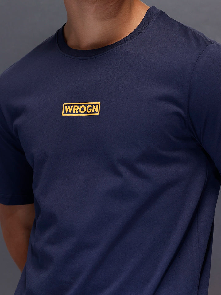 Solid Placement Printed T-Shirt   |  Navy Blue