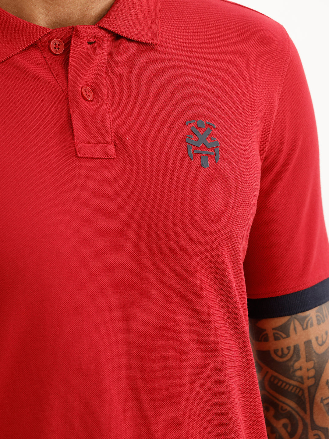Classic Slim Fit Contrast Sleeve Polo T-Shirt | Red