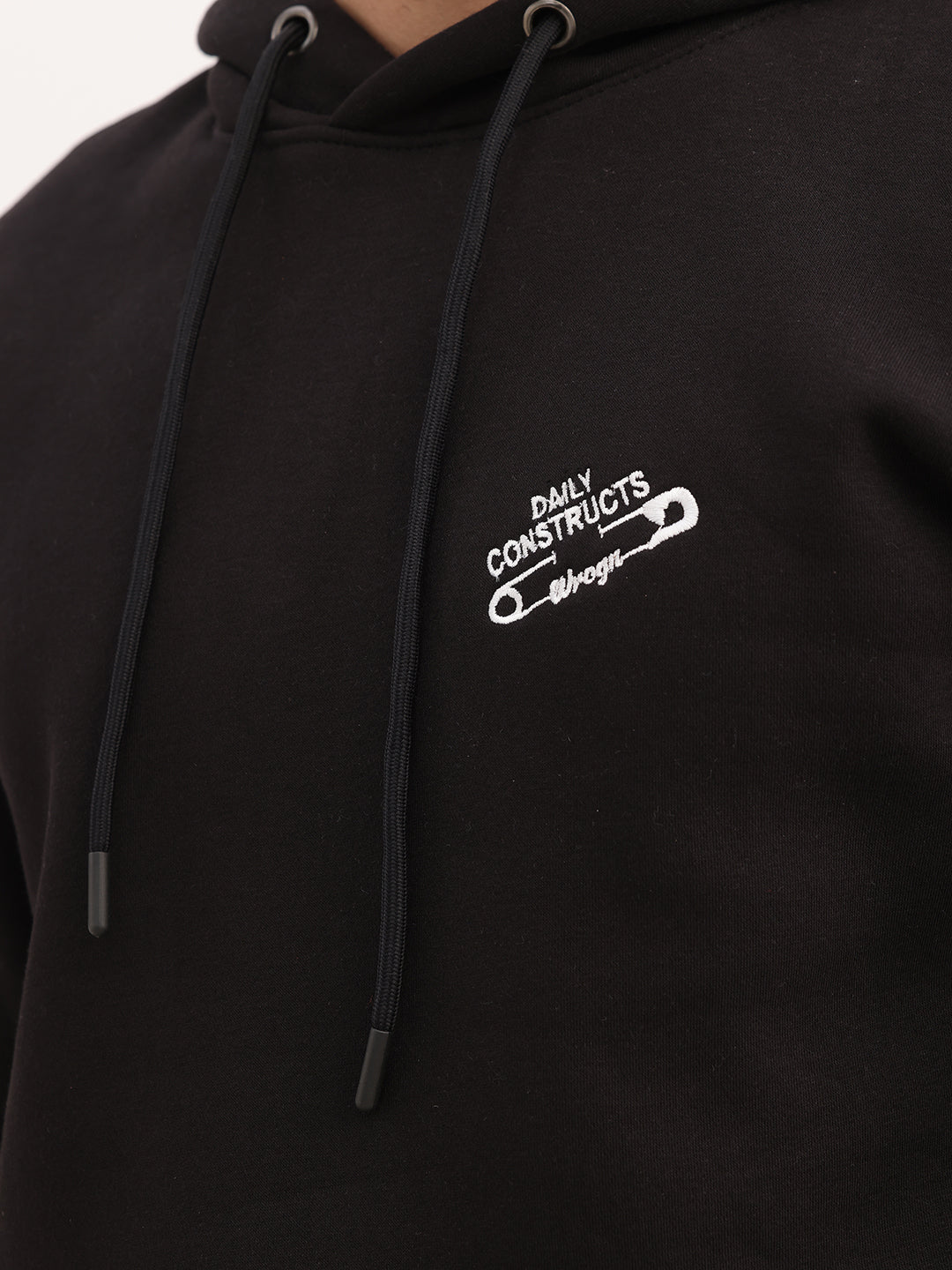 Comfort Fit Embroidery Detail Hooded Sweatshirt | Black