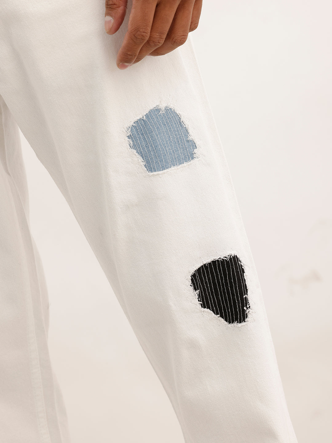 Classic Distressed Patch Detail Denim Jeans | White