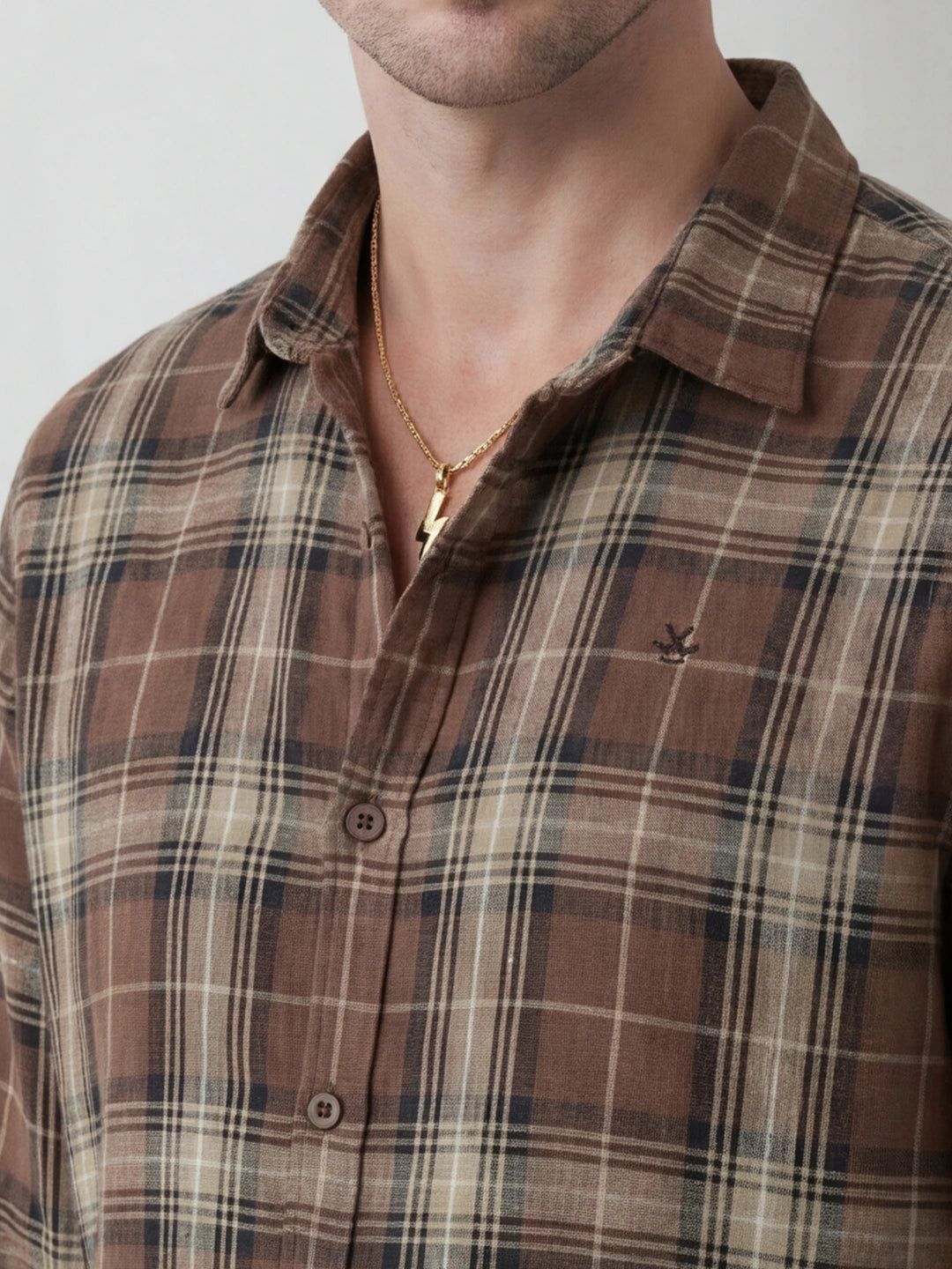 Classic Slim Fit Checkered Shirt | Brown