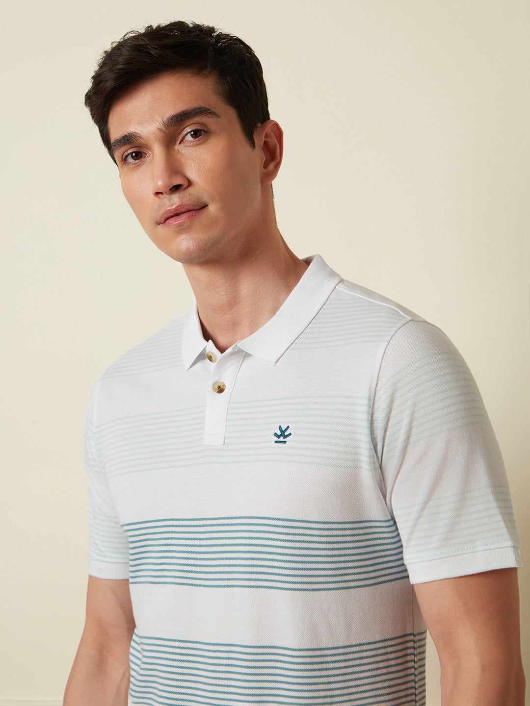 Classic White & Navy Striped Polo