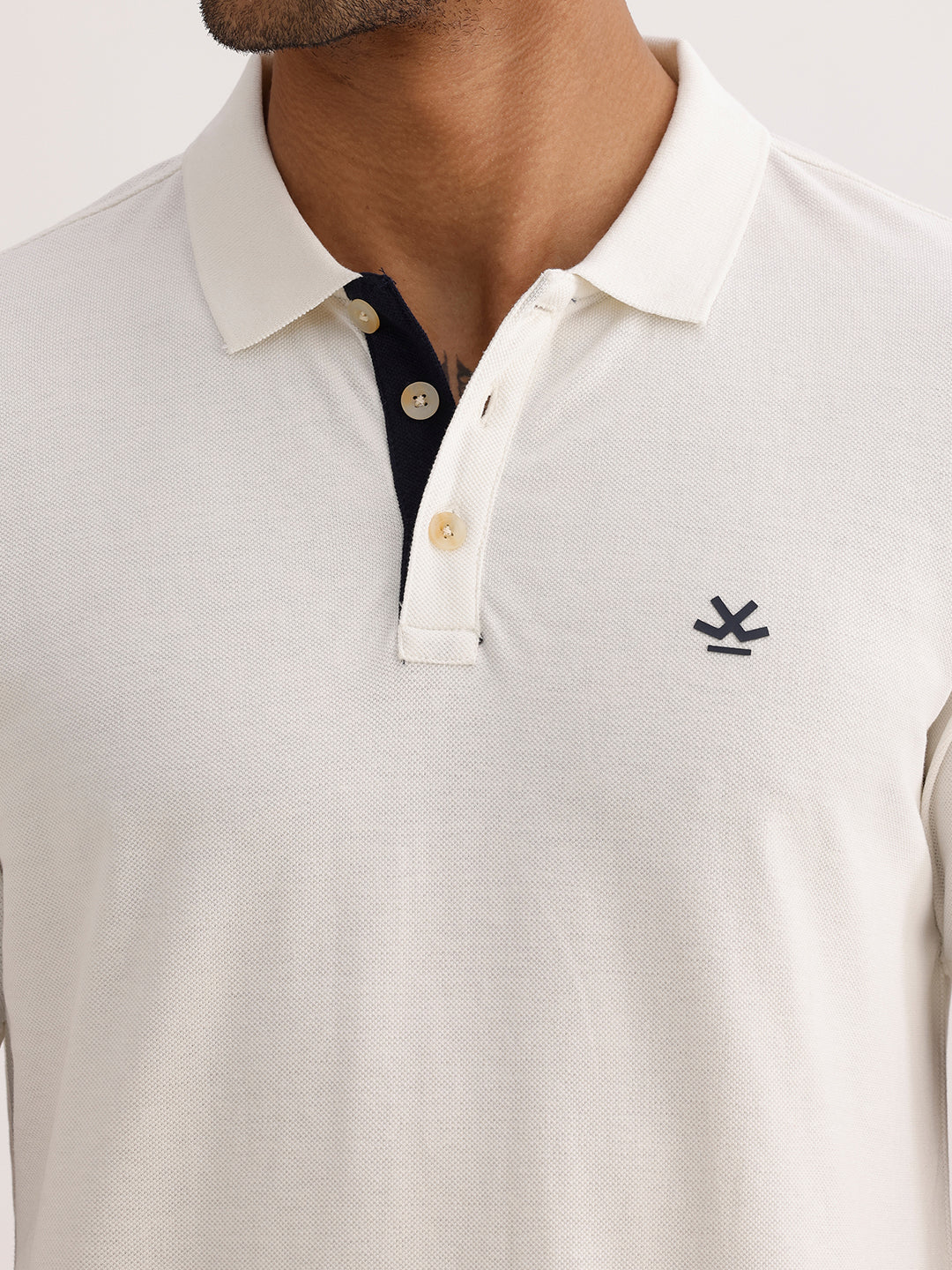 Solid Contrast Placket Polo T-Shirt | White