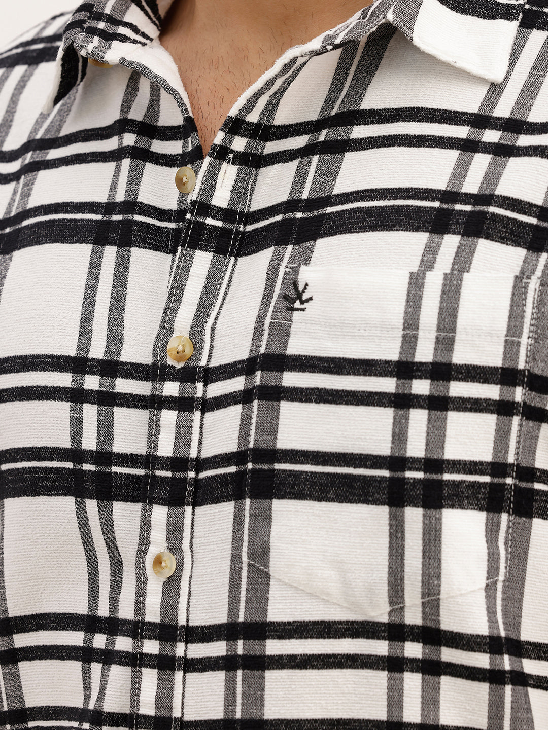 Slim Fit Checkered Full Sleeve Shirt | White