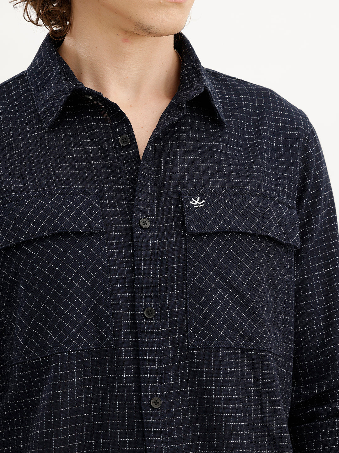 Slim Fit Double Pocket Shirt | Dark Blue
