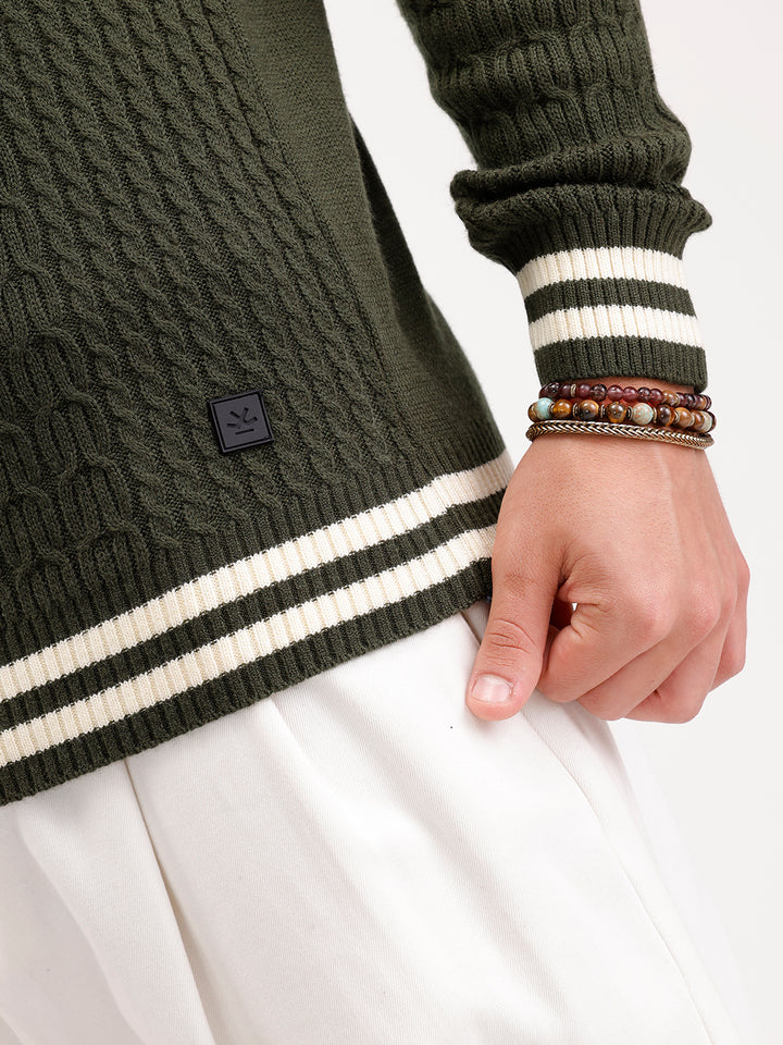 Classic Regular Fit Cable Knit Sweater  | Olive