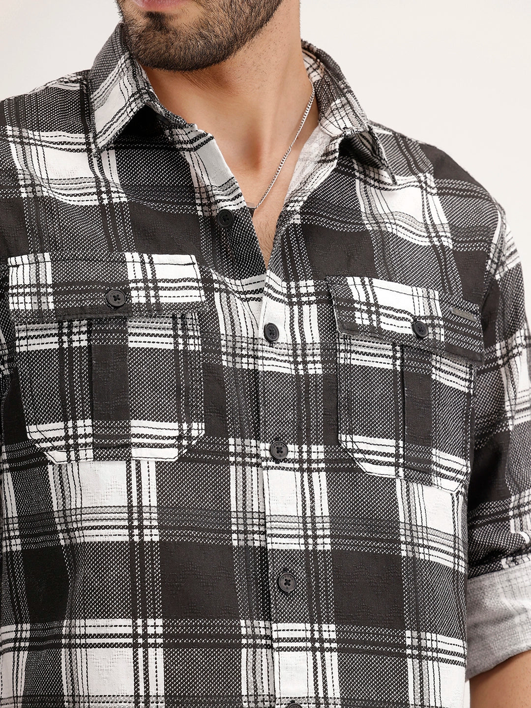 Classic Double Pocket Checkered Shirt | Black