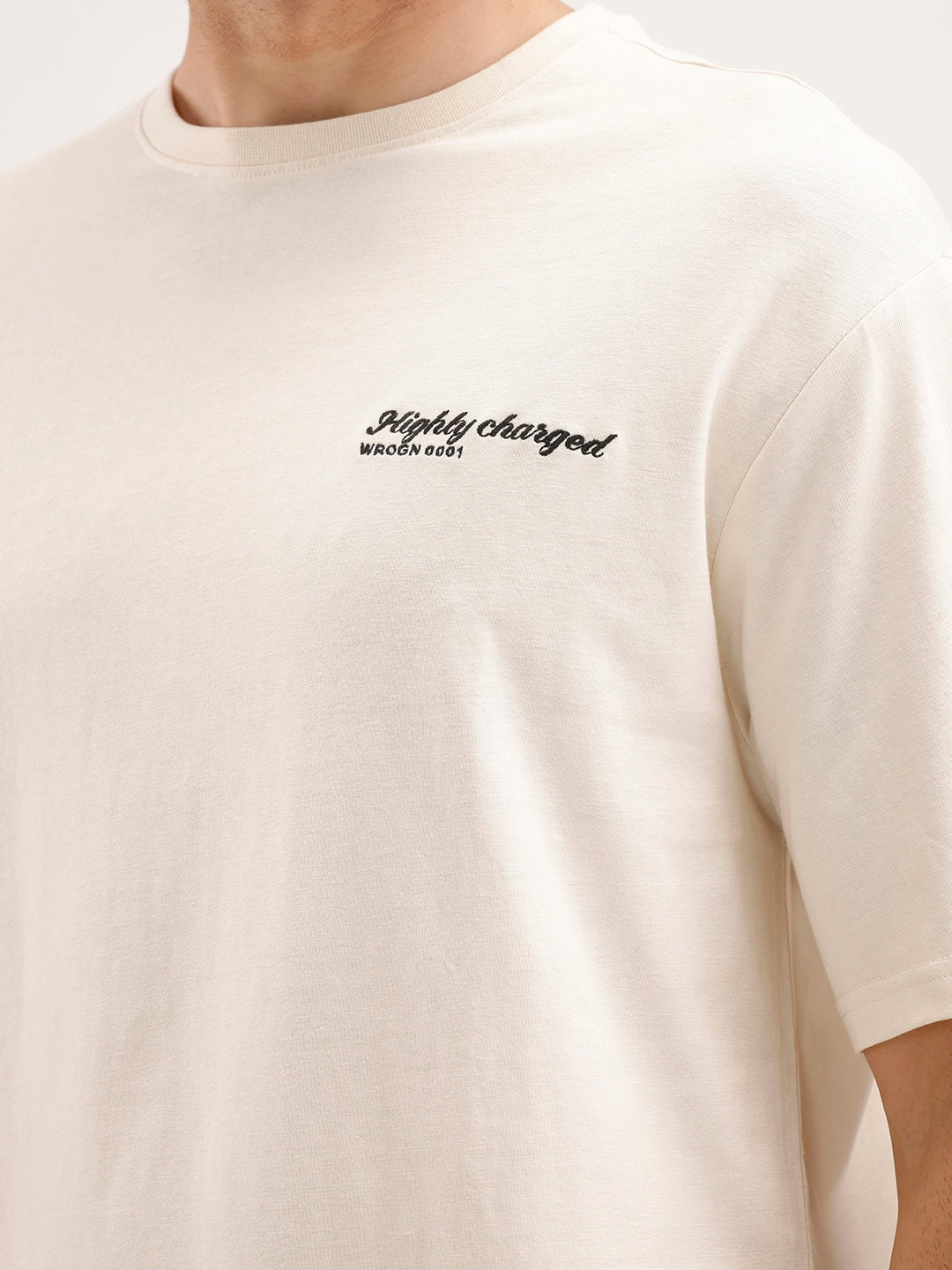 Oversized Fit Embroidered T-Shirt | Beige