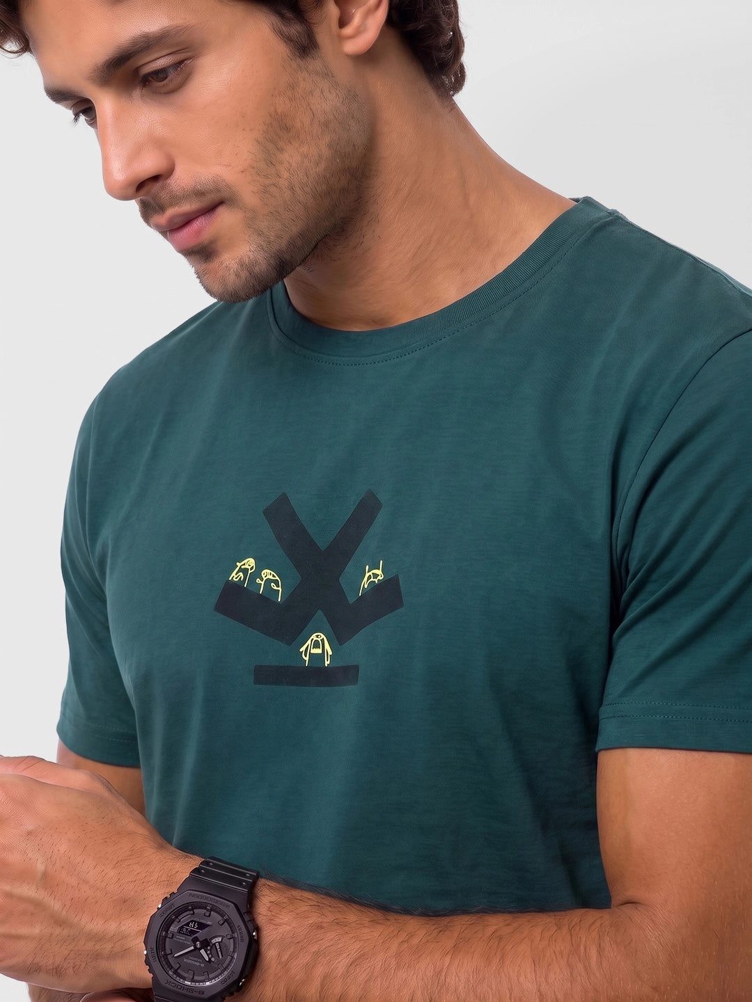 Slim Fit Placement Printed T-Shirt | Dark Green