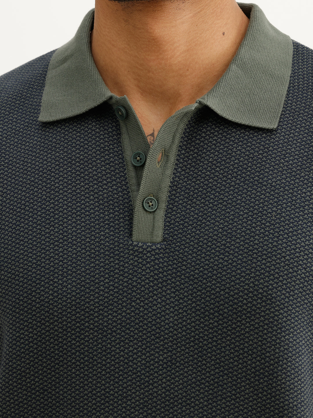 Classic Contrast Collar Knitted T-Shirt | Blue