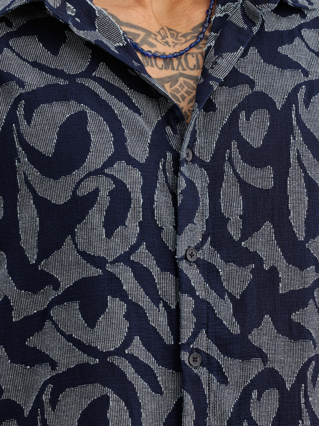 Classic Comfort Fit Jacquard Shirt | Navy Blue