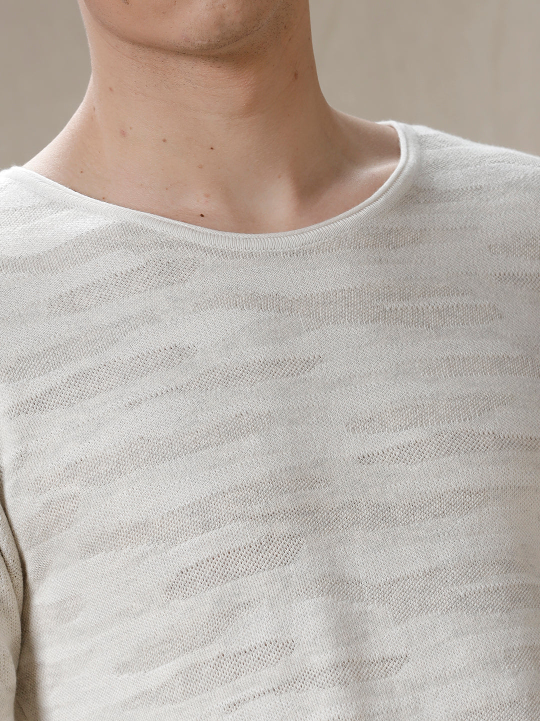 Knitted Jacquard White T-Shirt