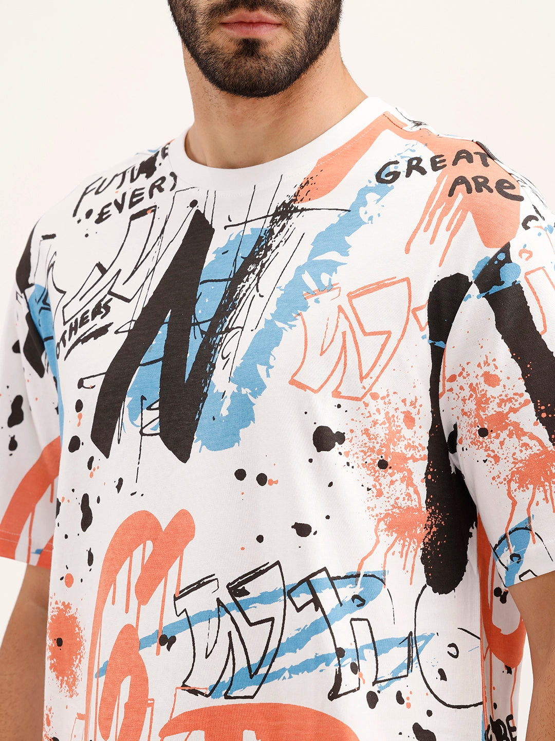 Oversized Graffiti Printed T-Shirt | White