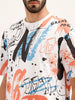 Oversized Graffiti Printed T-Shirt | White