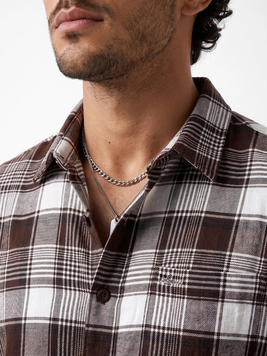 Classic Slim Fit Checkered Shirt | Brown | WSH02FSSL0343S