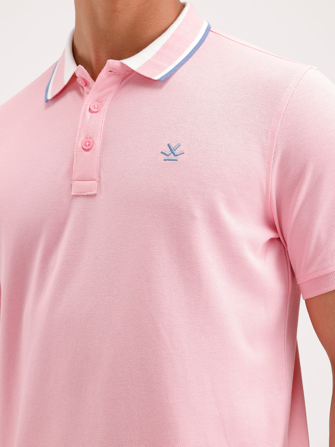 Slim Fit Contrast Collar Polo T-Shirt  | Pink