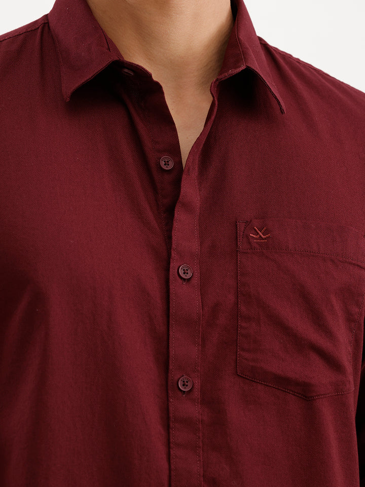 Solid Slim Fit Shirt  | Maroon