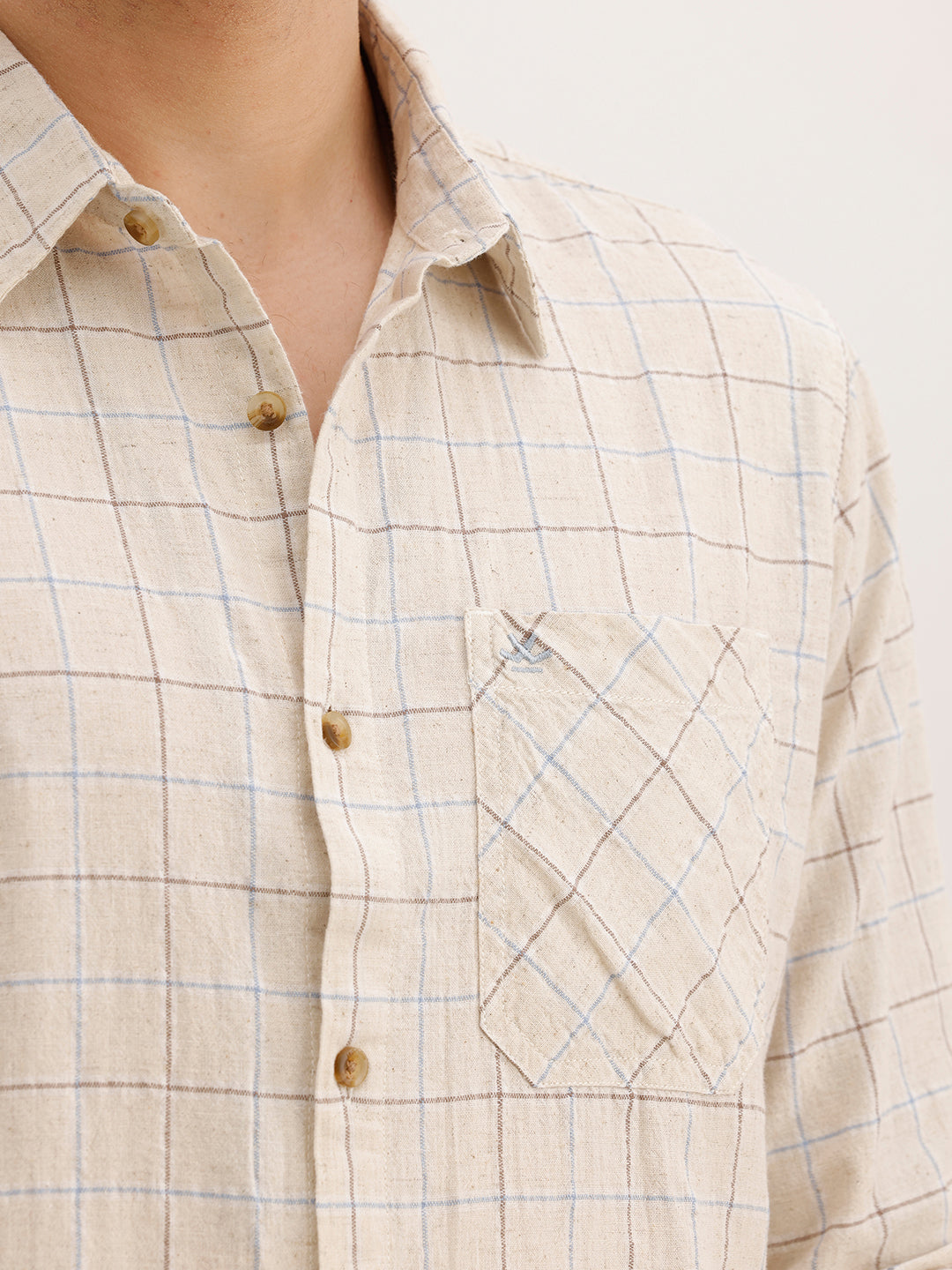 Regular Fit Full Sleeve Checkered Shirt | Beige | WWSH0729MAZ