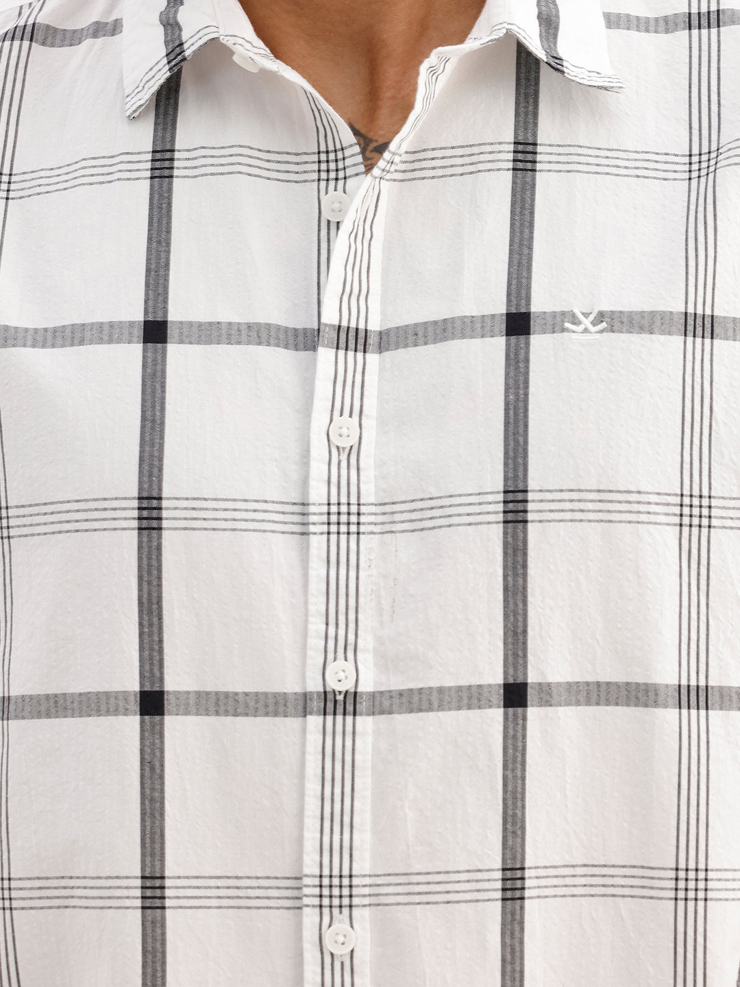 Textured Slim Fit Checkered Shirt | White