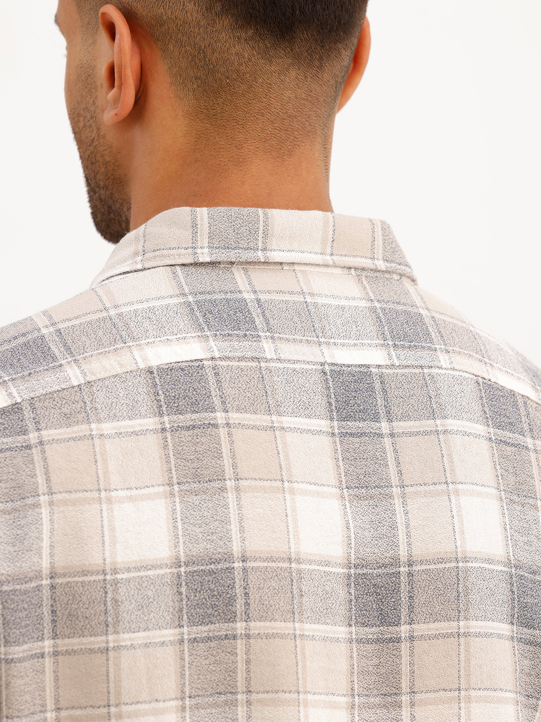 Slim Fit Checkered Full Sleeve Shirt | Grey