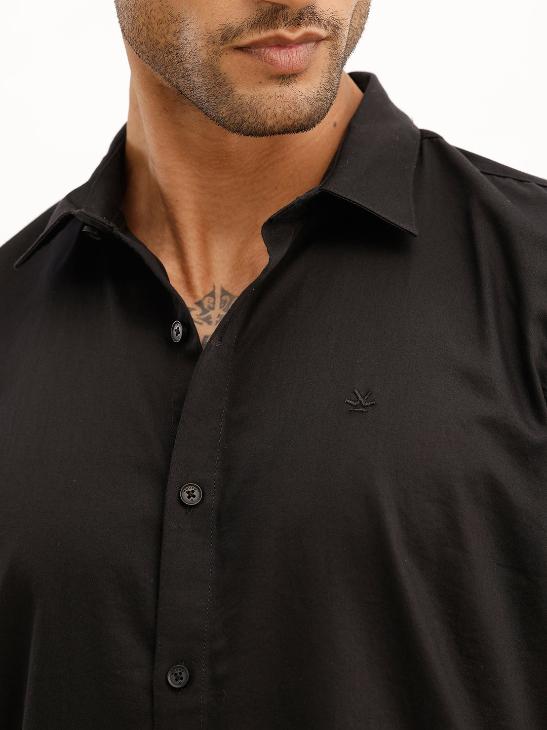 Solid Slim Fit Full Sleeve Shirt | Black | WSH01FSSL7068W