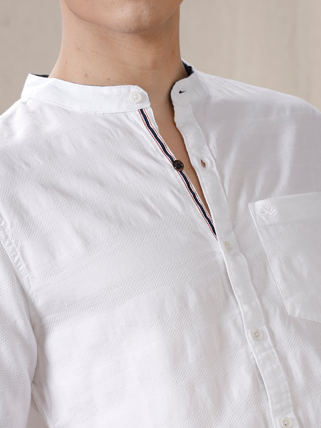 Mandarin Neckline White Shirt