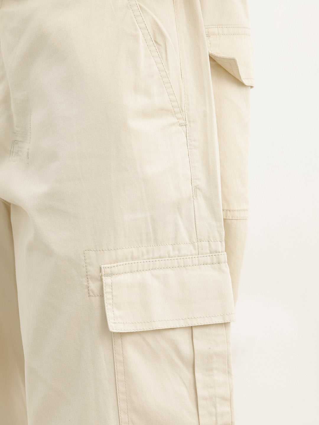 Solid Loose Fit Cargo Trouser | Beige