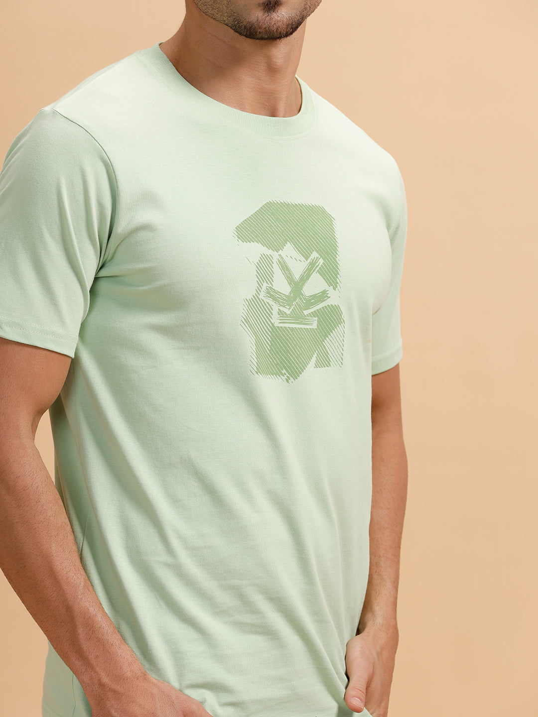 Sketched Logo Printed T-Shirt | Light Green