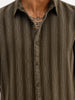 Textured Slim Fit Striped Shirt | Olive