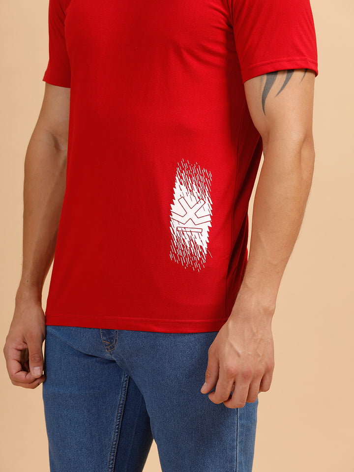Placement Print Regular Fit T-Shirt | Red