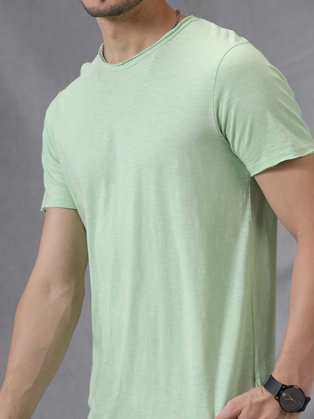 Solid Green Crew Neck T-Shirt