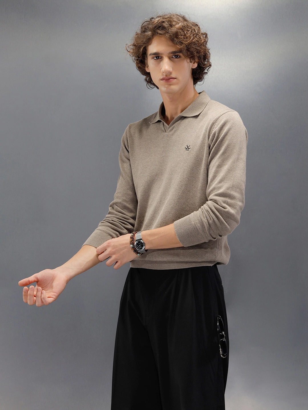 Premium Flat Knit Johnny Collar Polo T-Shirt | Brown