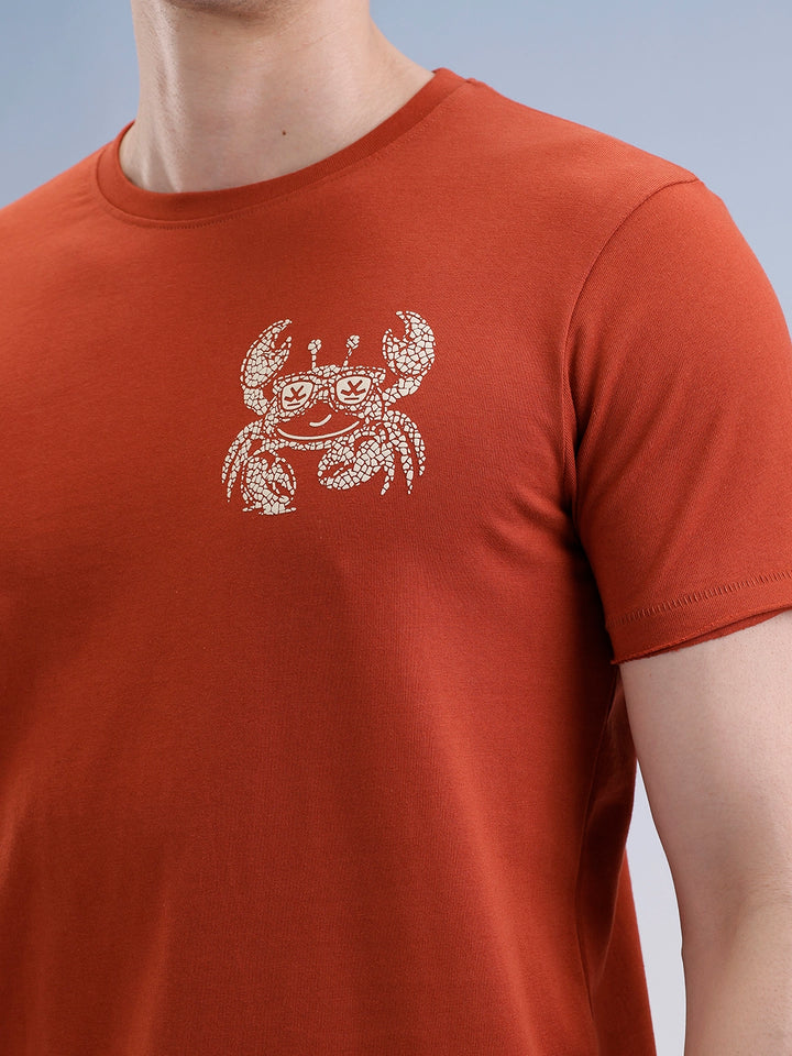 Slim Fit Classic Placement Printed T-Shirt  | Rust