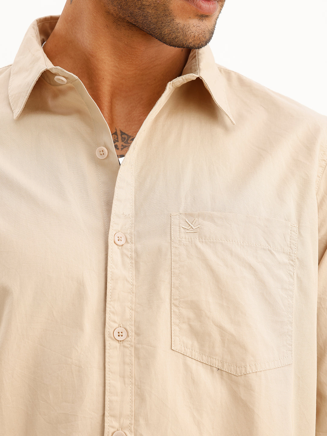 Solid Slim Fit Full Sleeve Shirt | Beige | WSH01FSSL7008W
