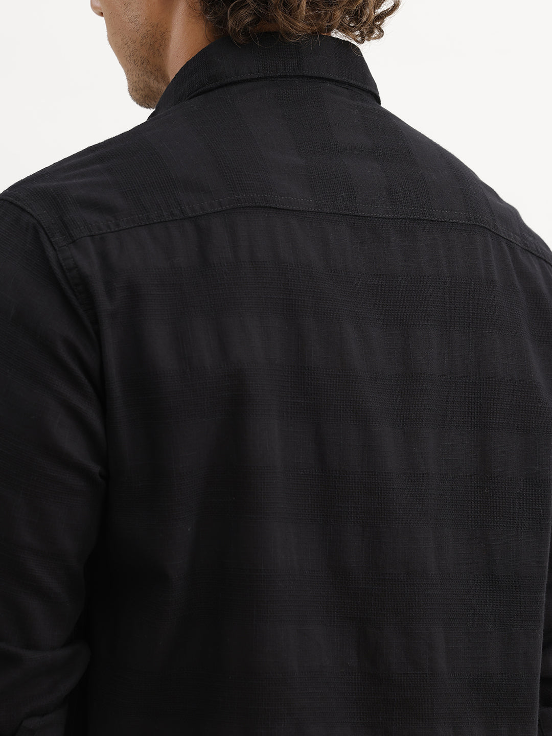Solid Comfort Fit Textured Full Sleeve Shirt | Black