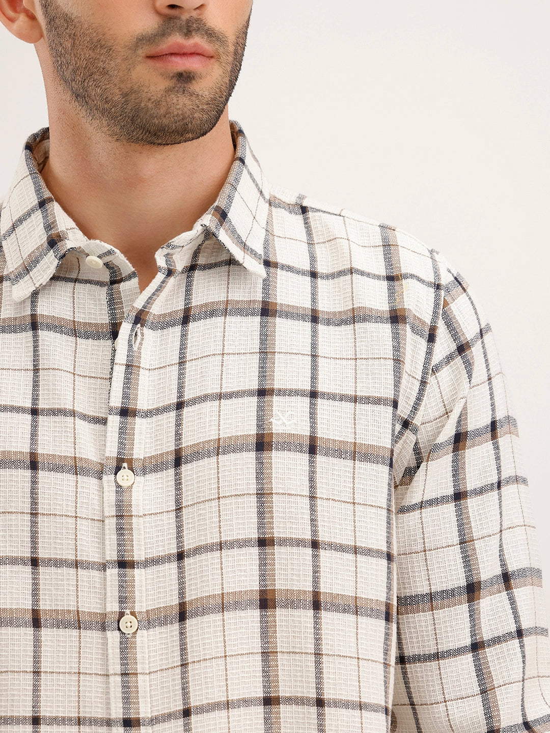 Textured Regular Fit Chackered Shirt | Off White